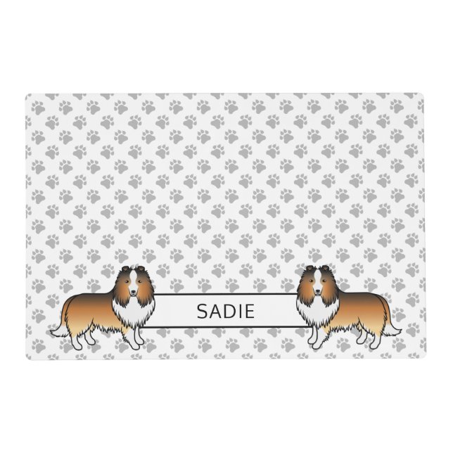 Sable Shetland Sheepdog Cartoon Dog & Name Placemat (Front)