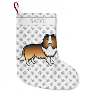 Sable Shetland Sheepdog Cartoon Dog &amp; Name Small Christmas Stocking