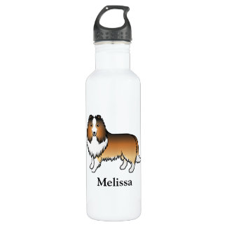 Sable Shetland Sheepdog Cartoon Dog &amp; Name Stainless Steel Water Bottle