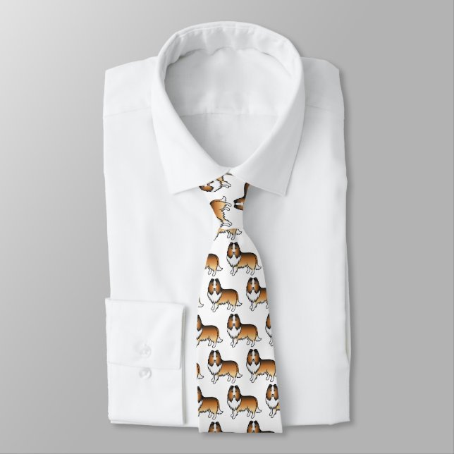 Sable Shetland Sheepdog Cartoon Dog Pattern Neck Tie (Tied)
