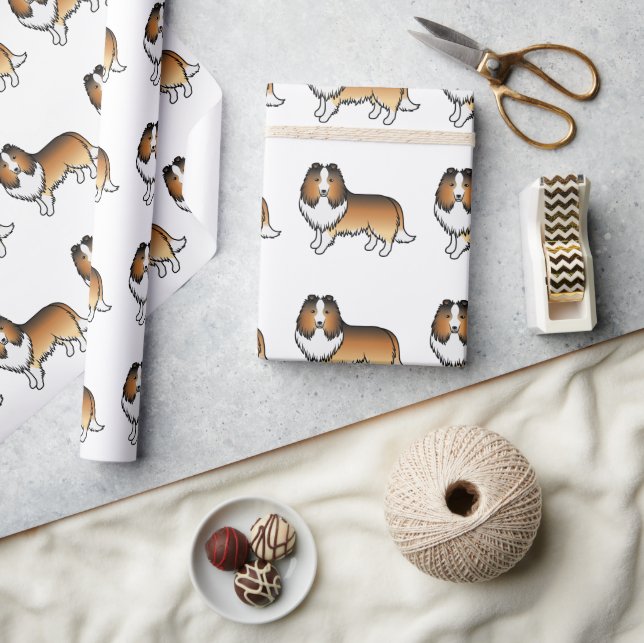 Sable Shetland Sheepdog Cartoon Dog Pattern Wrapping Paper (Crafts)
