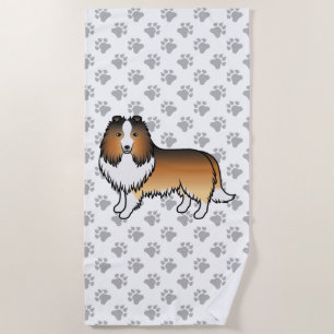 Sable Shetland Sheepdog Cartoon Dog & Paws Beach Towel