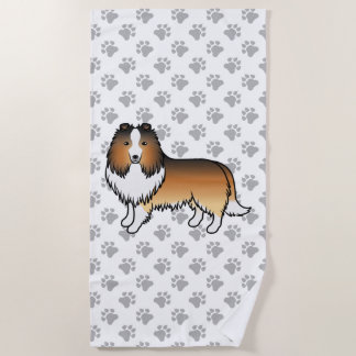 Sable Shetland Sheepdog Cartoon Dog &amp; Paws Beach Towel