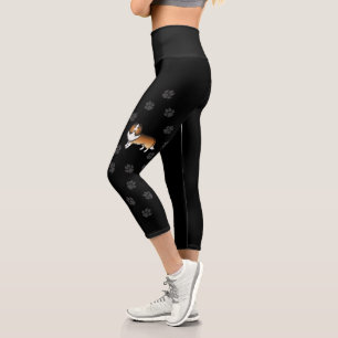 Sable Shetland Sheepdog Cartoon Dog & Paws Capri Leggings