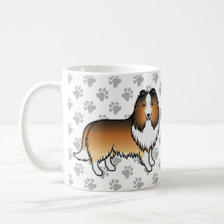 Sable Shetland Sheepdog Cartoon Dog &amp; Paws Coffee Mug
