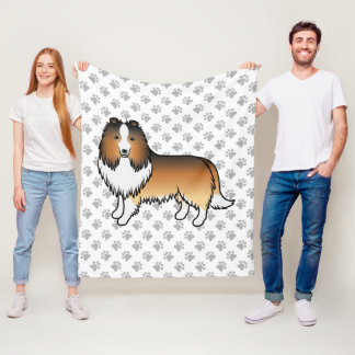 Sable Shetland Sheepdog Cartoon Dog &amp; Paws Fleece Blanket