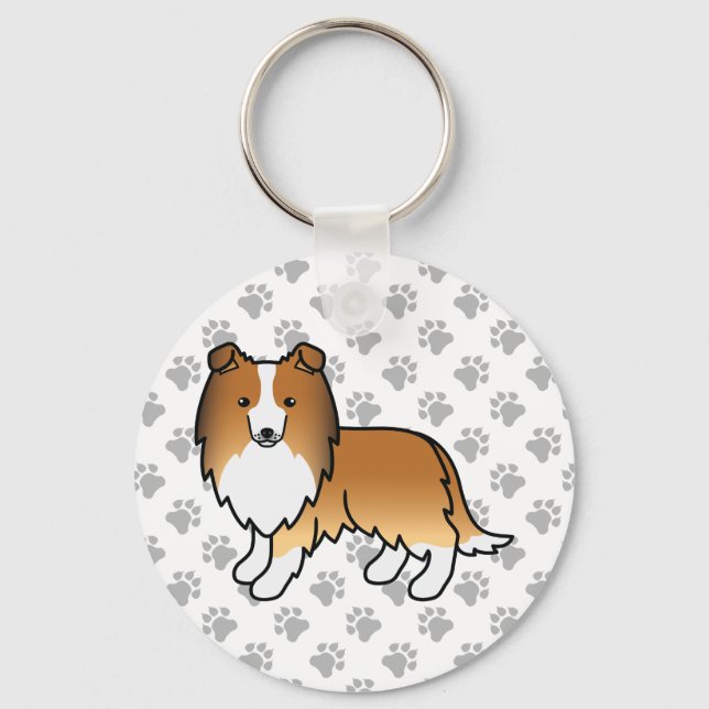 Sable Shetland Sheepdog Cartoon Dog & Paws Keychain (Front)