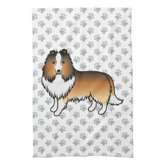 Sable Shetland Sheepdog Cartoon Dog &amp; Paws Kitchen Towel