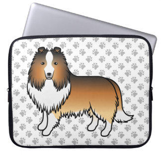 Sable Shetland Sheepdog Cartoon Dog &amp; Paws Laptop Sleeve