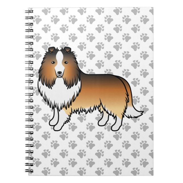 Sable Shetland Sheepdog Cartoon Dog & Paws Notebook (Front)