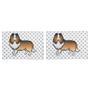 Sable Shetland Sheepdog Cartoon Dog & Paws Pillow Case