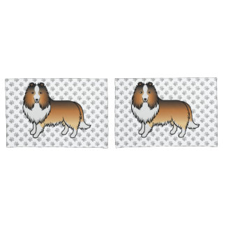 Sable Shetland Sheepdog Cartoon Dog &amp; Paws Pillow Case