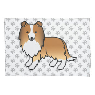 Sable Shetland Sheepdog Cartoon Dog & Paws Pillow Case
