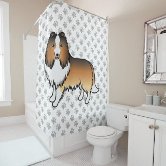 Sable Shetland Sheepdog Cartoon Dog &amp; Paws Shower Curtain