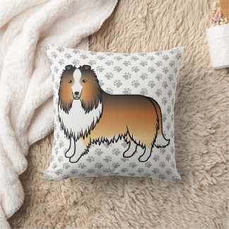 Sable Shetland Sheepdog Cartoon Dog &amp; Paws Throw Pillow