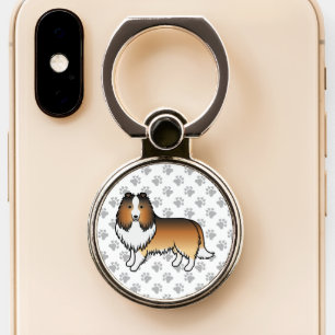 Sable Shetland Sheepdog Cartoon Dog With Paws Phone Ring Stand