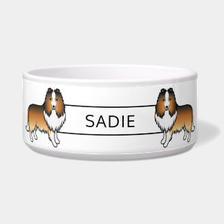 Sable Shetland Sheepdog Cartoon Dogs &amp; Name Bowl