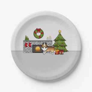 Sable Shetland Sheepdog Dog In A Christmas Room Paper Plates