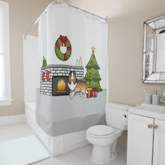 Sable Shetland Sheepdog Dog In A Christmas Room Shower Curtain