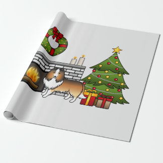 Sable Shetland Sheepdog Dog In A Christmas Room Wrapping Paper
