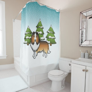 Sable Shetland Sheepdog In A Winter Forest Shower Curtain