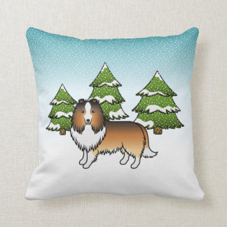 Sable Shetland Sheepdog In A Winter Forest Throw Pillow