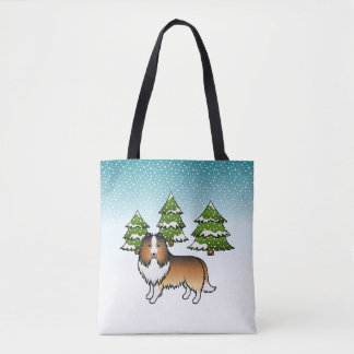 Sable Shetland Sheepdog In A Winter Forest Tote Bag