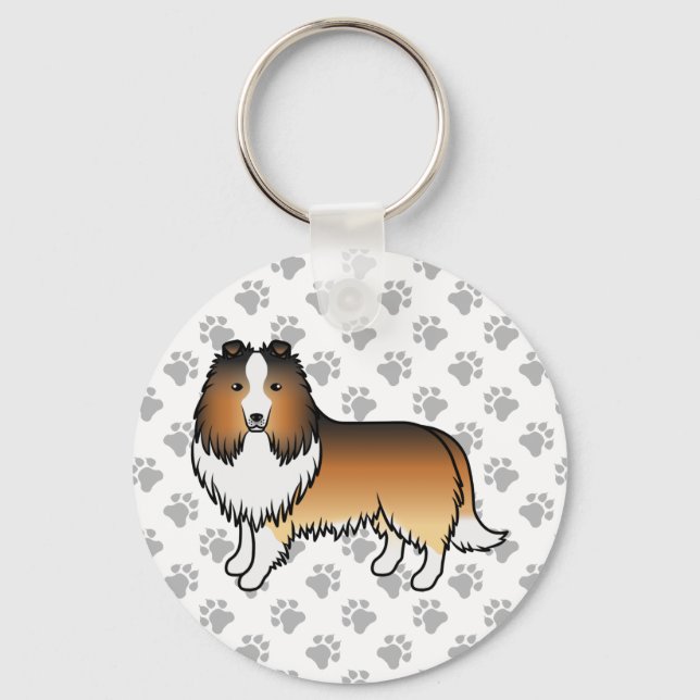 Sable Shetland Sheepdog Sheltie Cartoon Dog Keychain (Front)