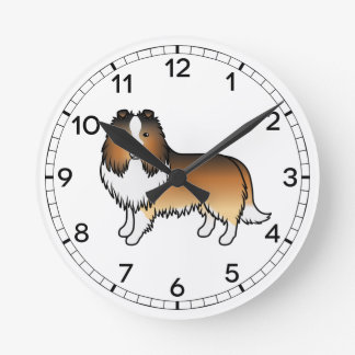 Sable Shetland Sheepdog Sheltie Cartoon Dog Round Clock