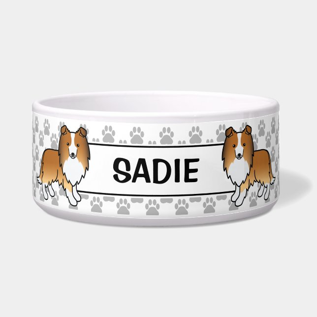 Sable Shetland Sheepdog Sheltie Dog & Name Bowl (Front)