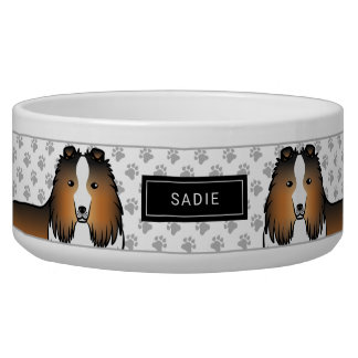 Sable Shetland Sheepdog With Paws &amp; Name Bowl