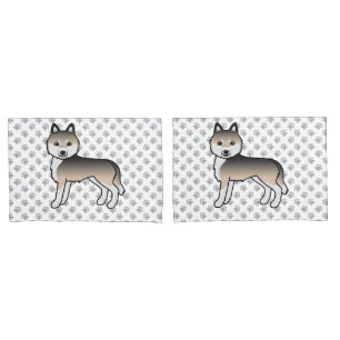 Sable Siberian Husky Cartoon Dog And Paws Pillow Case
