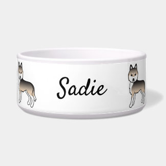 Sable Siberian Husky Cartoon Dog &amp; Custom Name Bowl