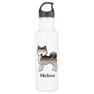 Sable Siberian Husky Cartoon Dog &amp; Custom Name Stainless Steel Water Bottle
