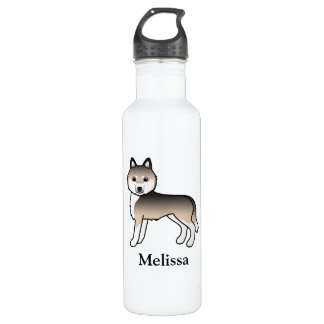 Sable Siberian Husky Cartoon Dog &amp; Name Stainless Steel Water Bottle