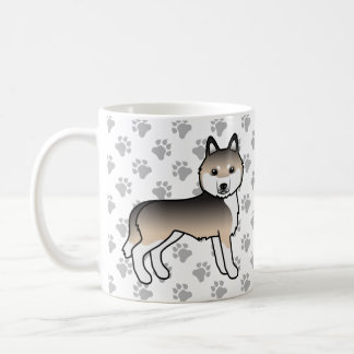 Sable Siberian Husky Cartoon Dog &amp; Paws Coffee Mug