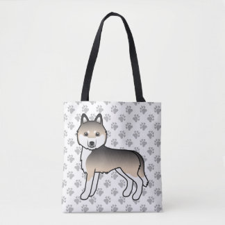 Sable Siberian Husky Cartoon Dog &amp; Paws Tote Bag