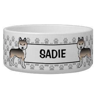 Sable Siberian Husky Cartoon Dogs With Pet's Name Bowl