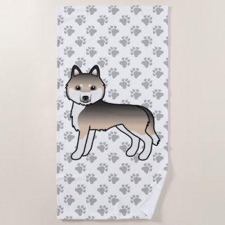 Sable Siberian Husky Cute Cartoon Dog Beach Towel
