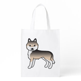 Sable Siberian Husky Cute Cartoon Dog Grocery Bag