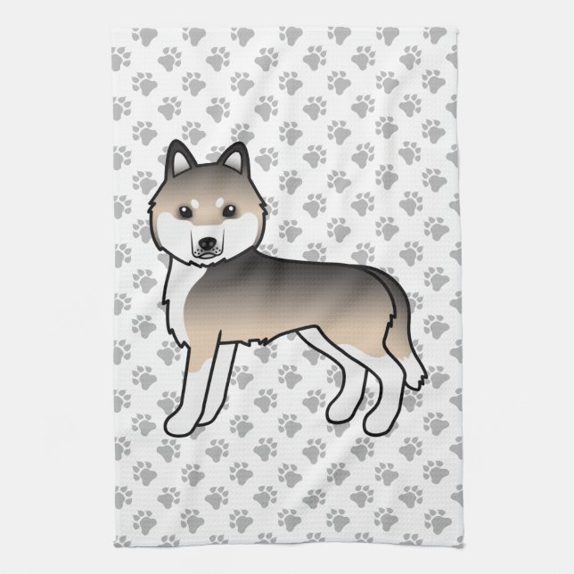 Sable Siberian Husky Cute Cartoon Dog Kitchen Towel (Vertical)