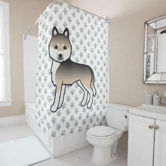 Sable Siberian Husky Cute Cartoon Dog Shower Curtain