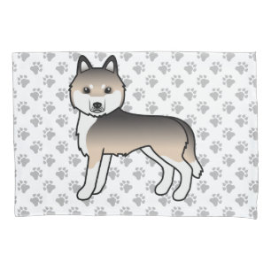 Sable Siberian Husky Cute Dog & Paws Pillow Case