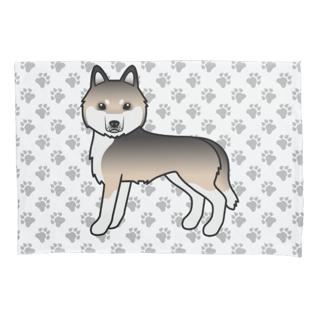 Sable Siberian Husky Cute Dog & Paws Pillow Case (Front)