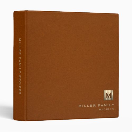 Sable Suede Gold Initial Family Recipes 3 Ring Binder