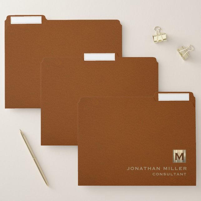 Sable Suede Luxury Gold Monogram File Folder (Set)