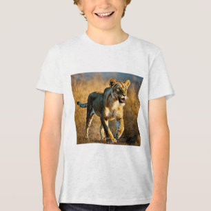Sabre-Toothed Spotted Lioness Ambush – Predator vs Tri-Blend Shirt