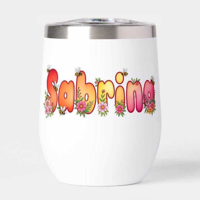 Sabrina - Floral and Bee Design Water Thumbler Thermal Wine Tumbler (Front)