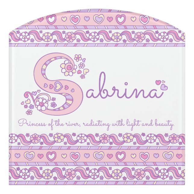 Sabrina letter S name pink girls personalized Door Sign (Contour Front)