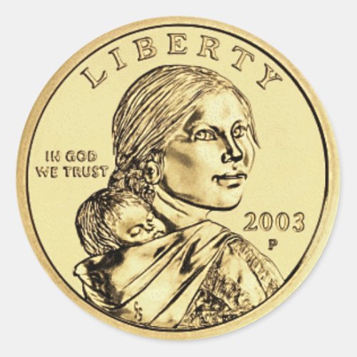 Sacajawea and Papoose Dollar Coin Classic Round Sticker